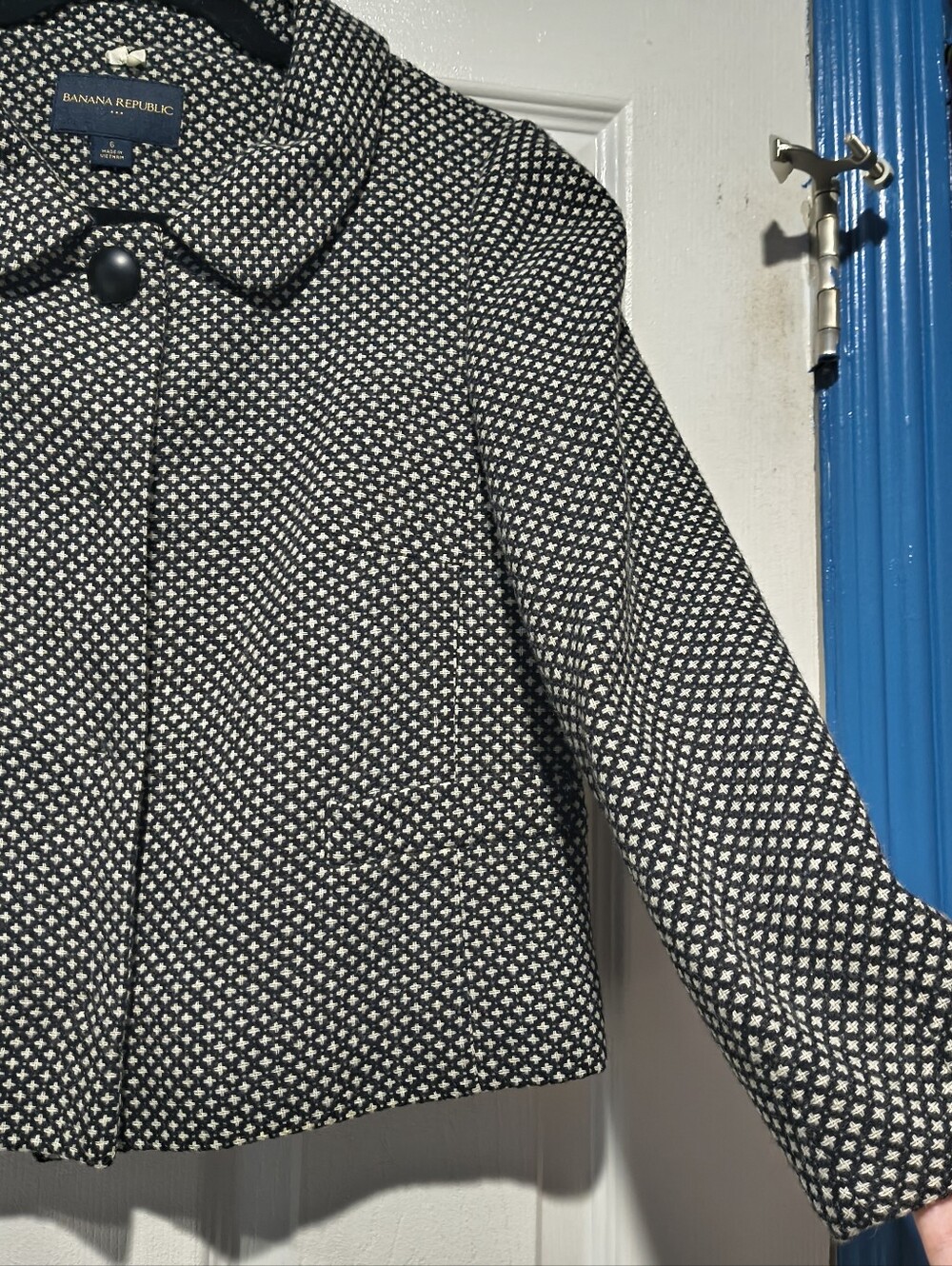 Banana Republic Wool Blend Tweed Skirt Suit Set Micro Dot Cropped Blazer Size 6 - Picture 7 of 16